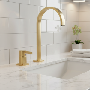 Robinet de bassin doré brossé à poignée unique, robinet HOmall, bateau à large bec, eau chaude et froide Robinet de bassin doré brossé à poignée unique, robinet HOmall, bateau à large bec, eau chaude et froide