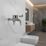 Robinet en acier inoxydable, Double sortie, robinet d&rsquo;eau à Double commande, un sur deux, robinets de Bidet de 1/2 pouces, accessoires de salle de bains