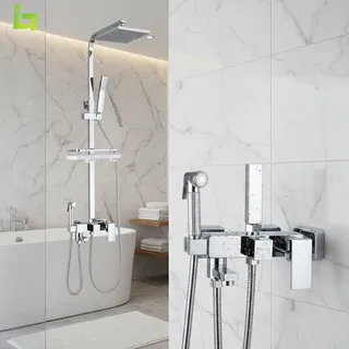 Ensemble de robinets de douche chromés argent pluie