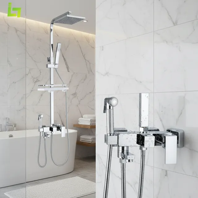 Ensemble de robinets de douche chromés argent pluie