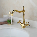 KEMAIDI robinet de lavabo de salle de bains doré, bec pivotant à 360 degrés pour salle de bains et cuisine, mitigeur d&rsquo;eau chaude et froide à double poignées