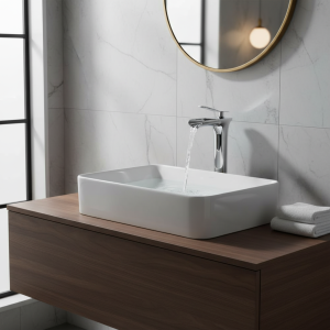 Robinets de lavabo robinet de salle de bains blanc moderne robinets de cascade monotrou robinet d’eau froide et chaude robinet de lavabo robinets mélangeurs W3026 Robinets de lavabo robinet de salle de bains blanc moderne robinets de cascade monotrou robinet d’eau froide et chaude robinet de lavabo robinets mélangeurs W3026