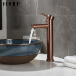 JIENI-Évier en cuivre antique rouge, robinet de centre commercial, commande à poignée unique, bec de menton de style haut, eau chaude et froide