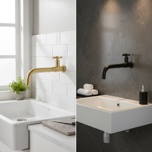 Robinet d&rsquo;Eau Froide pour Cuisine et Jardin, Rotation à 360 ° avec Poignée Unique, Disponible en Noir et Or