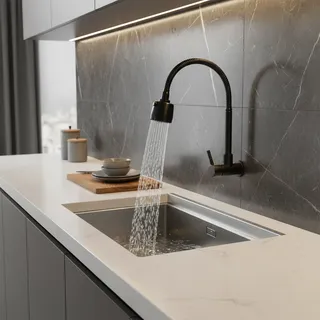 Robinet mural cuisine évier acier inox sus304 noir mat col cygne…