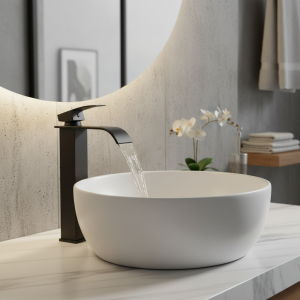 Rozin robinet de lavabo noir mat monté sur le pont grue de salle de bains à levier unique cascade robinet de salle de bains en laiton robinets mélangeurs d’eau chaude et froide Rozin robinet de lavabo noir mat monté sur le pont grue de salle de bains à levier unique cascade robinet de salle de bains en laiton robinets mélangeurs d’eau chaude et froide