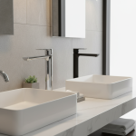 ULA-Robinet de Lavabo en Laiton Chromé Noir, Grue, Centre Commercial Chaud et Froid, Haut HOSink F/05