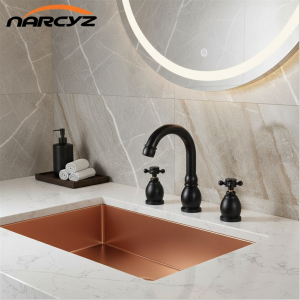 Bassin en cuivre PLANXR7040, noir rétro, bronze noir, bassin fendu en trois pièces PLANfull à trois trous