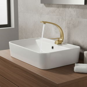 Robinet de lavabo en laiton de luxe créatif, mitigeur d&rsquo;eau chaude et froide en acier inoxydable, robinet de lavabo de salle de bains incurvé en lune à poignée unique