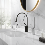 Robinet de lavabo moderne, or brossé, noir, argent, robinet de lavabo monté sur le pont, mélangeur d&rsquo;évier, robinet en laiton chaud et froid pour salle de bains