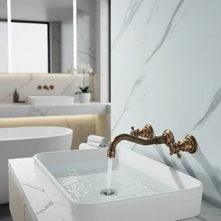 Anqitue robinet de lavabo en laiton à Double poignée 3 trous