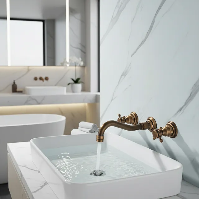 Anqitue robinet de lavabo en laiton à Double poignée 3…