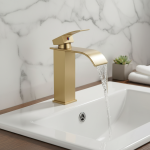 Robinet de lavabo de salle de bains en or brossé, robinet d&rsquo;évier monté sur le pont, mitigeur d&rsquo;eau froide et chaude à poignée unique, robinets d&rsquo;eau à trou unique