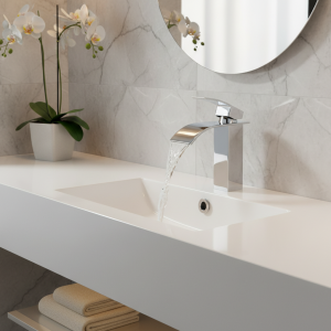 Robinet de lavabo en laiton à poignée unique, robinet de salle de bain à trou unique, robinet monté sur le pont