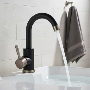 Mélangeur de lavabo de salle de bains, noir mat/nickel brossé, gamme pour éviers, accessoires de robinet mitigeur chaud et froid en acier inoxydable