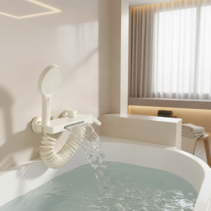 Robinet de baignoire mural en laiton massif de Style crème avec bec cascade-Kit de douche à mitigeur à haut débit, installation facile