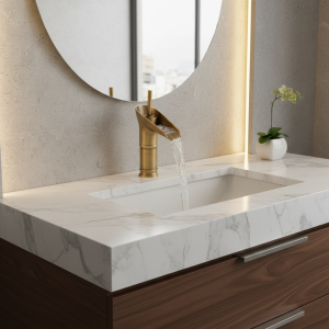 Bassin de Cascade à Levier Unique en Laiton, Robinets Montés sur Pont de Centre Commercial, Chaud et Froid Antique Bassin de Cascade à Levier Unique en Laiton, Robinets Montés sur Pont de Centre Commercial, Chaud et Froid Antique