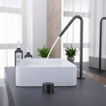 Bassin noir Plans deux trous salle de bain, robinet d&rsquo;évier brossé, robinet de ark rotatif répandu