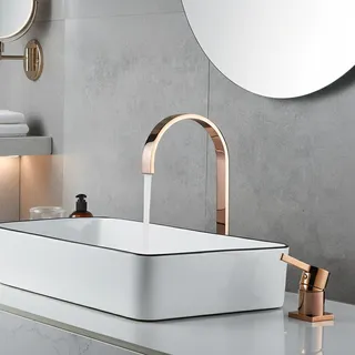 Robinet de lavabo salle de bains tuyau super long deux trous or Rose…
