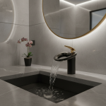 Bassin noir F/05 et Cascade, Poignée unique, Robinet de centre commercial, Robinet de bain, Laiton Évier Grue à eau Argent 855964