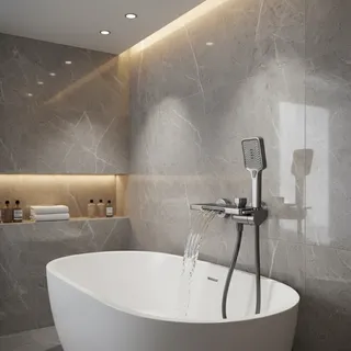 Robinet de baignoire cascade de salle de bains blanc crème/gris