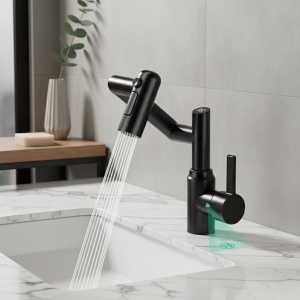 Robinet de lavabo de salle de bains, bras mécanique multifonctionnel, robinet d&rsquo;eau froide et chaude, affichage numérique, Rotation universelle domestique