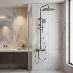 Ensemble de robinets de douche de salle de bains, bouton de sortie d’eau à quatre voies, ensemble de douche de salle de bains pressurisé à pluie, système de douche mural Ensemble de robinets de douche de salle de bains, bouton de sortie d’eau à quatre voies, ensemble de douche de salle de bains pressurisé à pluie, système de douche mural