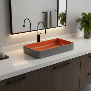 Lavabo en céramique gris mat, comptoir d’hôtel moderne, lavabo d’art rectangulaire Orange, lavabo de salle de bains, échantillon de lavabo avec robinet Lavabo en céramique gris mat, comptoir d’hôtel moderne, lavabo d’art rectangulaire Orange, lavabo de salle de bains, échantillon de lavabo avec robinet