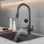 HOANIES-Robinet de cuisine avec capteur de température, eau chaude et froide, mitigeur de centre commercial, pulvérisateur de flux rainuré, cascade, affichage numérique