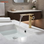 Robinet pour lavabo de Salle de Bain avec Cascade, Article de Baignoire en Laiton, Mélangeur d&rsquo;Eau Chaude et Froide, Accessoire de Lavabo sur Socle