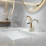 Bassin de Cascade Design HOHollow Out, Robinets de Centre Commercial, Lait Froid et Chaud, Or Blanc, Monotrou Torneira