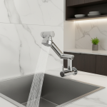 Moderne 360 °   Robinet mural rotatif finition chromée, robinet de salle de bains en acier inoxydable, buse à 2 Modes, robinet de cuisine à trou unique