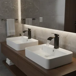 Quyanre robinet de lavabo cascade noir mat mélangeur à poignée unique…