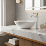 HOWhite-Robinet de bassin monté sur pont, bleu et blanc, robinet de centre commercial, fabriqué en laiton