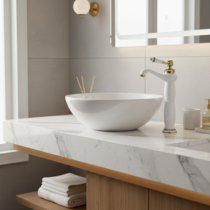 HOWhite-Robinet de bassin monté sur pont, bleu et blanc, robinet de centre commercial, fabriqué en laiton