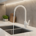 Robinet de cuisine blanc chaud et froid, lavabo d&rsquo;évier rotatif anti-déversement, robinet domestique à poignée unique monté sur le pont