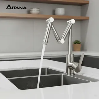 Aitana mitigeur cuisine monocommande laiton brossé bec articulé bras…