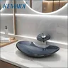 Vasque verre trempé ovale aplatie bleu gris fumée rebord… – vue 1
