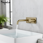 HOVanity-Mitigeur d&rsquo;évier avec plaque de couverture, robinet de centre commercial mural chaud et froid, robinets en or brossé avec bouton