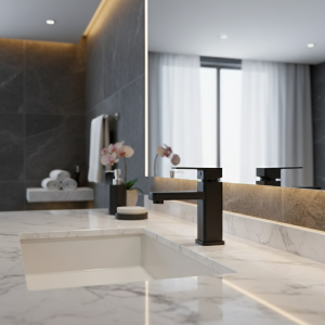 Robinet de lavabo à Base carrée pour salle de bains, mitigeur de lavabo d’eau chaude et froide monté sur le pont, noir mat, grue de robinet d’évier de lavabo Robinet de lavabo à Base carrée pour salle de bains, mitigeur de lavabo d’eau chaude et froide monté sur le pont, noir mat, grue de robinet d’évier de lavabo