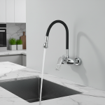 Robinet d&rsquo;évier de cuisine chromé, tuyau noir universel, bec multimode, montage mural, mélangeur d&rsquo;eau froide et chaude, robinet de lavabo de cuisine