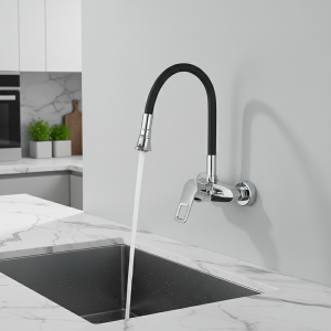 Robinet d’évier de cuisine chromé, tuyau noir universel, bec multimode, montage mural, mélangeur d’eau froide et chaude, robinet de lavabo de cuisine Robinet d’évier de cuisine chromé, tuyau noir universel, bec multimode, montage mural, mélangeur d’eau froide et chaude, robinet de lavabo de cuisine