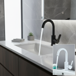 Robinets de lavabo de salle de bains, robinets d&rsquo;évier noirs, mélangeur d&rsquo;eau chaude et froide, grue blanche montée sur le pont 360 °   Robinets d&rsquo;eau universels rotatifs