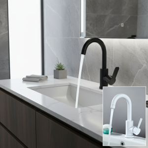 Robinets de lavabo de salle de bains, robinets d’évier noirs, mélangeur d’eau chaude et froide, grue blanche montée sur le pont 360 ° Robinets d’eau universels rotatifs Robinets de lavabo de salle de bains, robinets d’évier noirs, mélangeur d’eau chaude et froide, grue blanche montée sur le pont 360 ° Robinets d’eau universels rotatifs