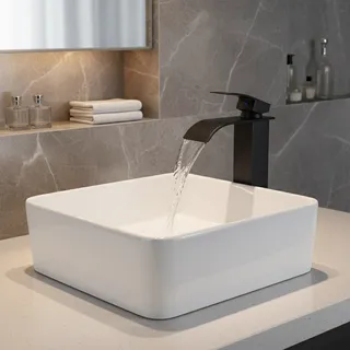 Robinet lavabo cascade noir mat inox mitigeur mono commande bec plat…