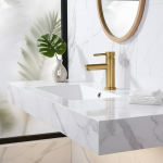 Robinet de salle de bains en tache, robinet de lavabo de salle de bains, mitigeur d&rsquo;eau froide et chaude, robinet d&rsquo;évier à poignée unique monté sur le pont, robinet en or brossé