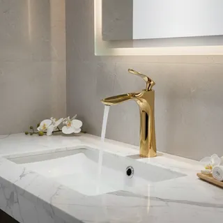 Robinet de lavabo en feuille d'érable dorée