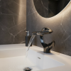 mitigeur cascade vasque monocommande monotrou laiton chromé noir poli bec plat jet large curvé ergonomique cartouche céramique