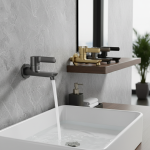 Robinet extérieur mural en laiton massif, robinet d&rsquo;eau froide simple gris/noir pour jardin, balcon, lavabo, vadrouille, piscine, maison créative