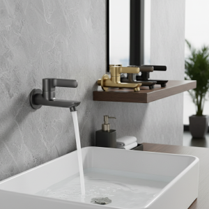 Robinet extérieur mural en laiton massif, robinet d’eau froide simple gris/noir pour jardin, balcon, lavabo, vadrouille, piscine, maison créative Robinet extérieur mural en laiton massif, robinet d’eau froide simple gris/noir pour jardin, balcon, lavabo, vadrouille, piscine, maison créative